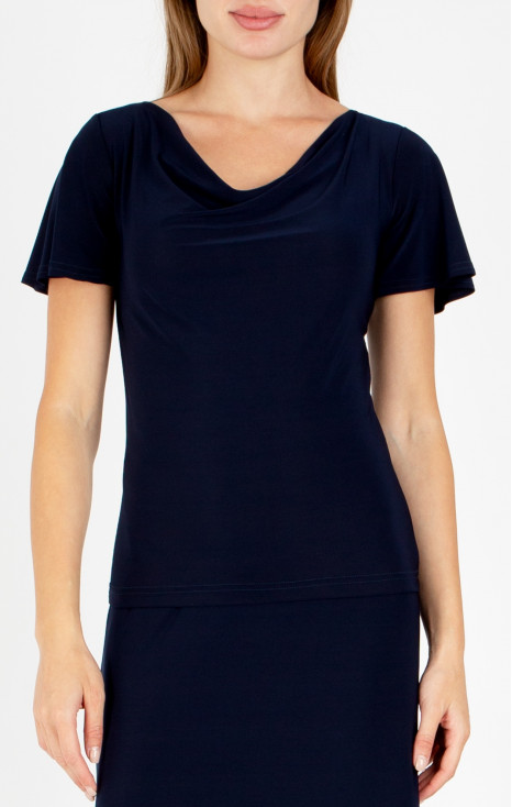 Elegant blouse with a draped neckline in Dark Navy Blue
