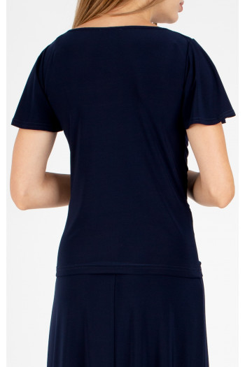 Elegant blouse with a draped neckline in Dark Navy Blue [1]