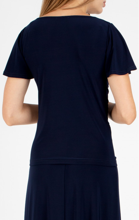 Elegant blouse with a draped neckline in Dark Navy Blue