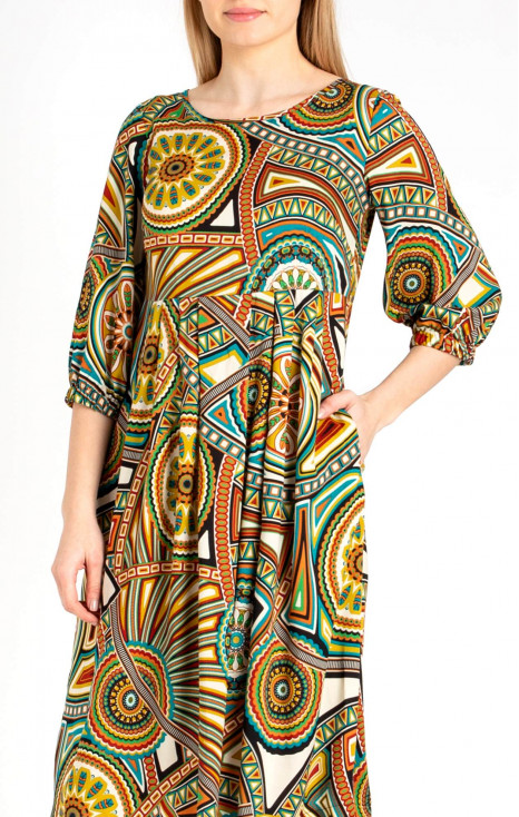 Viscose Midi Dress in Abstract Print