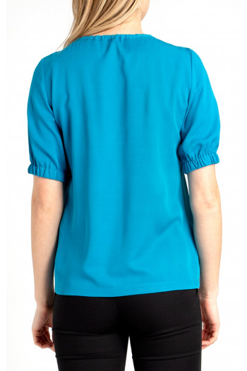 Viscose Blouse with Puff Sleeves in Blue [1]