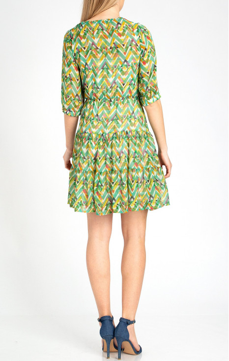 Crepe Viscose Mini Dress with Frills in Green