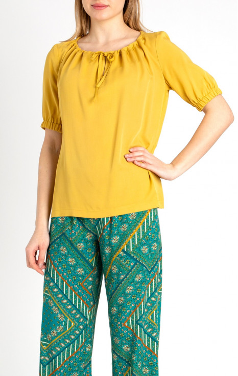 Viscose Blouse with Puff Sleeves in Yellow