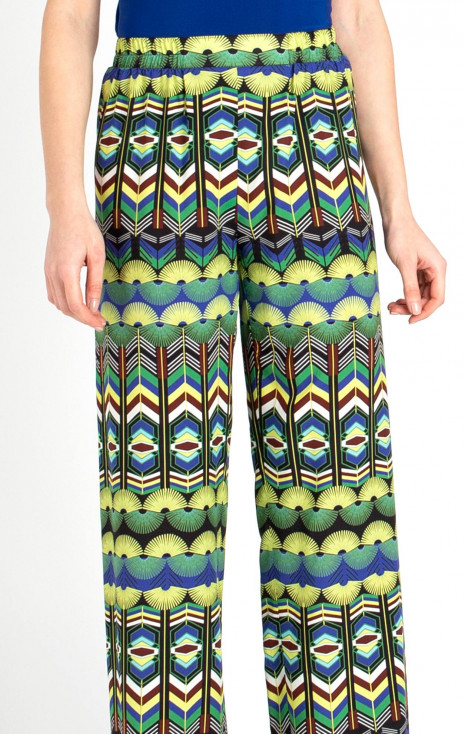 Wide Leg Trousers with a Print in Green