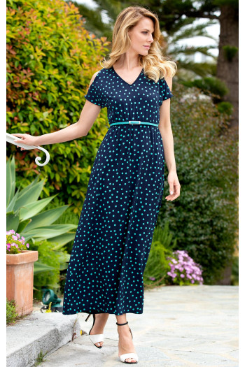 Cut Outs Maxi Floral Dress in Navy