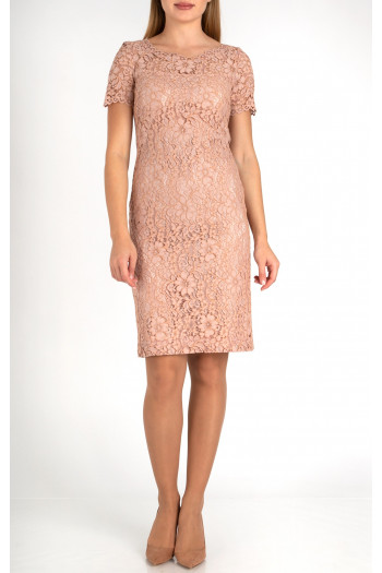Formal lace dress with flowers in Pink color