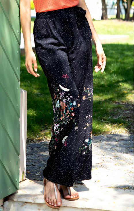 Floral Wide Leg Trousers with a Tie Belt