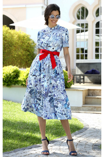A line Buttoned Floral Midi Dress