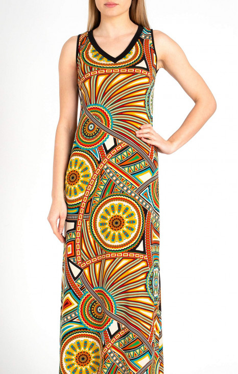 Maxi Jersey Dress with Print in Orange
