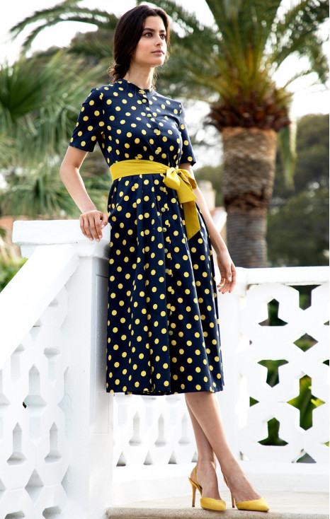 A line Buttoned Midi Dress in Yellow [1]