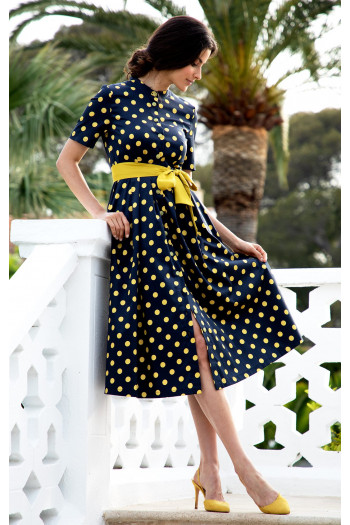 A line Buttoned Midi Dress in Yellow