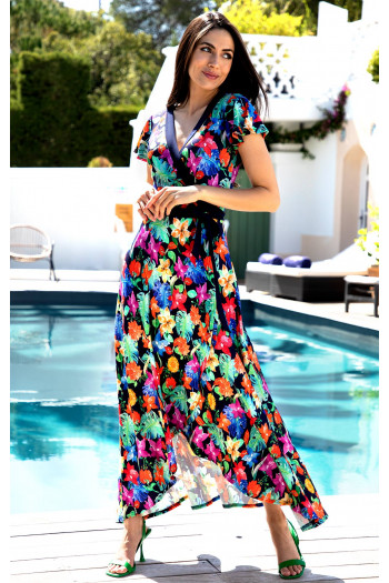 Wrap Maxi Dress with Floral Print