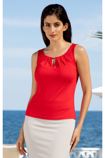 Cut Out Jersey Sleeveless Top in Red