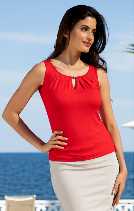 Cut Out Jersey Sleeveless Top in Red