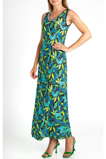 Maxi Jersey Dress with Print in Green