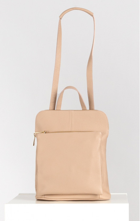 Multiway Leather Backpack with Front Pocket in Nude