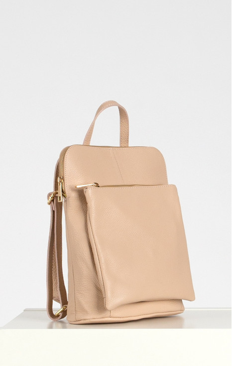 Multiway Leather Backpack with Front Pocket in Nude [1]