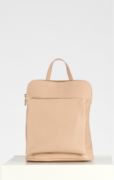 Multiway Leather Backpack with Front Pocket in Nude