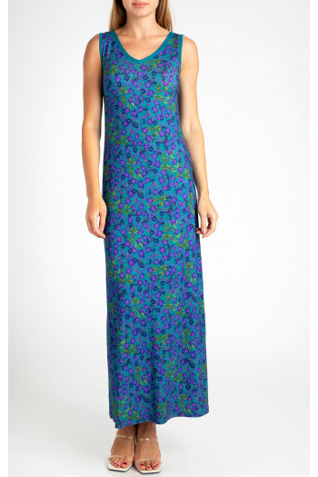 Maxi Jersey Dress with Print in Blue