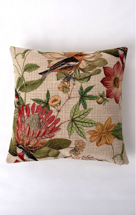 High quality cushion cover with beautiful motif on botanical flower and birds