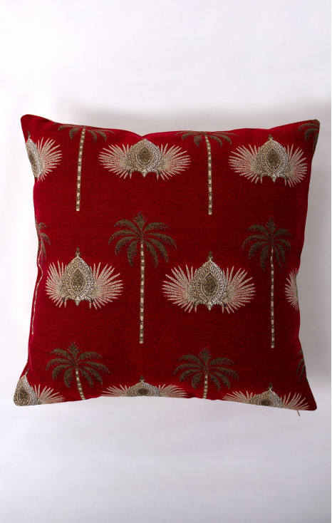 High quality cushion cover in red color with oriental motif and palmtree