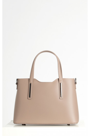 Leather Satchel Bag in Beige
