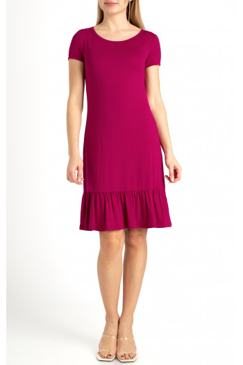 Jersey Mini Dress with Frills in Raspberry