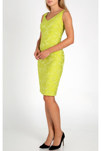 Satin Jacquard Dress in Lime [1]