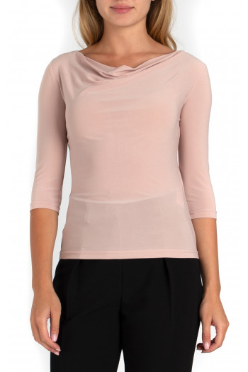 Stylish top with draped neckline in Silver Pink color