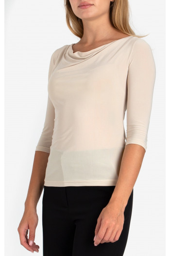 Stylish top with draped neckline in beige color