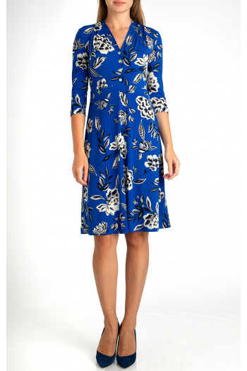 V neck Floral Jersey Dress in Blue [1]