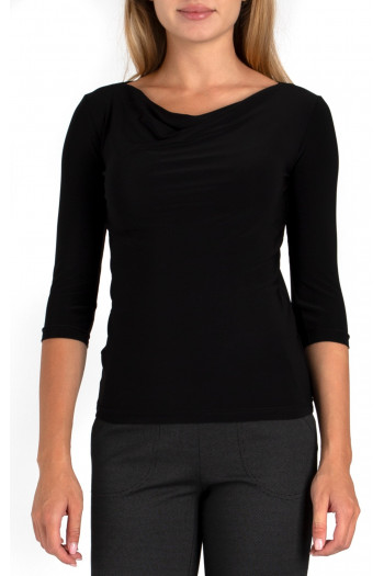 Stylish top with draped neckline in black color