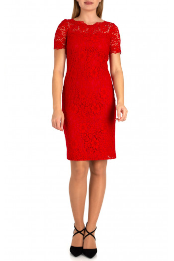 Formal lace dress with flowers in Red color