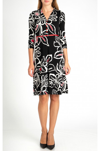 V neck Jersey Dress in Black and Red [1]