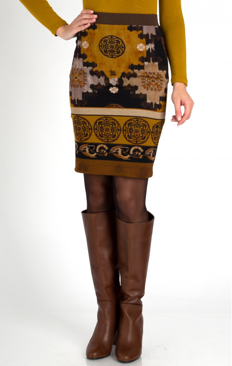Pencil Skirt with a Print in Brown