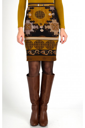 Pencil Skirt with a Print in Brown
