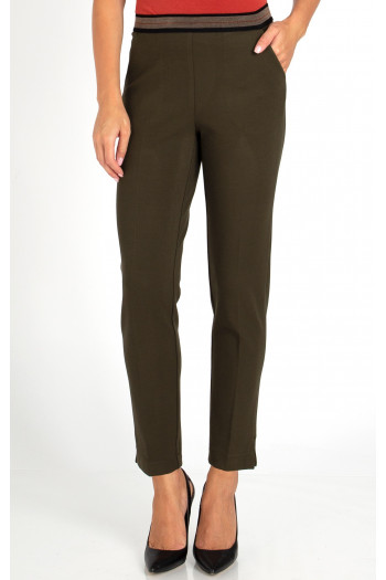 Straight-fit trousers from tricot in dark olive color