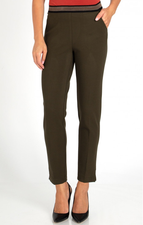 Straight-fit trousers from tricot in dark olive color
