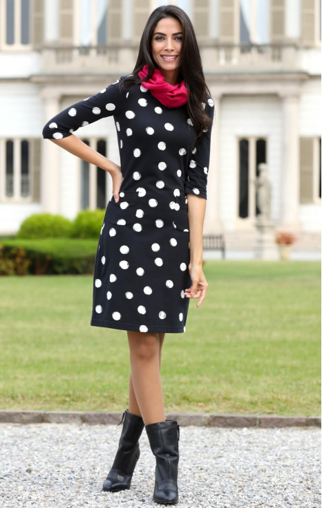 Stylish dress from cotton in black color with graphic elements