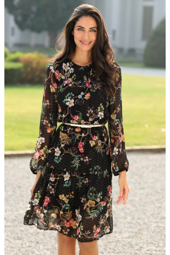 Long Sleeves Floral Dress with Frills