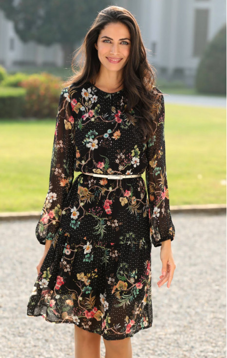 Long Sleeves Floral Dress with Frills