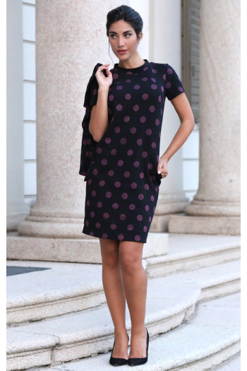 Mini Dress with Pockets in Black and Purple