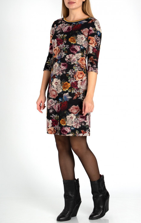 Floral Jersey Dress with 3/4 sleeves