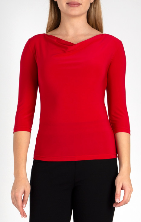 Elegant top with draped neckline in red color