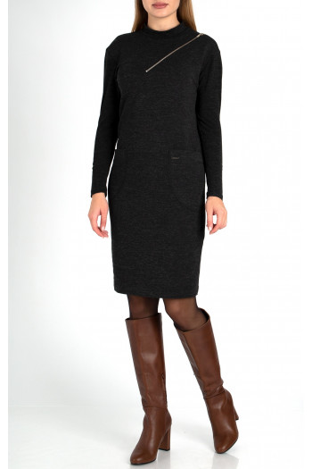 Wool Blend Cut Out Jersey Dress in Graphite