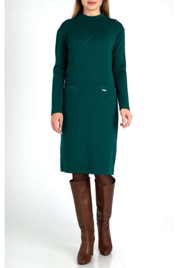 Wool Blend Cut Out Jersey Dress in Green