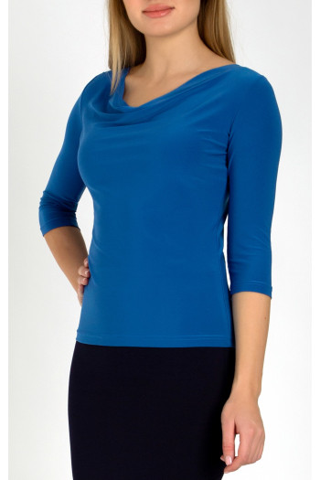 Stylish top with draped neckline in blue color