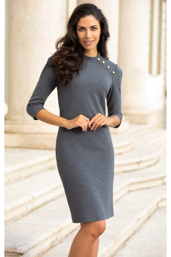 Beautiful jacquard dress in gray color with golden fibers