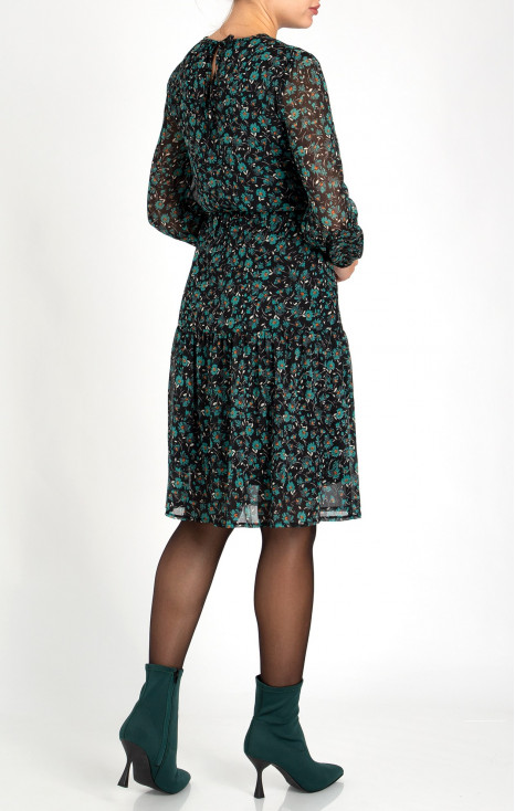 Long Sleeves Floral Dress with Frills in Green [1]