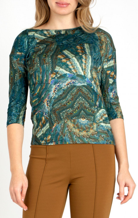Soft Jersey Top with Print in Teal